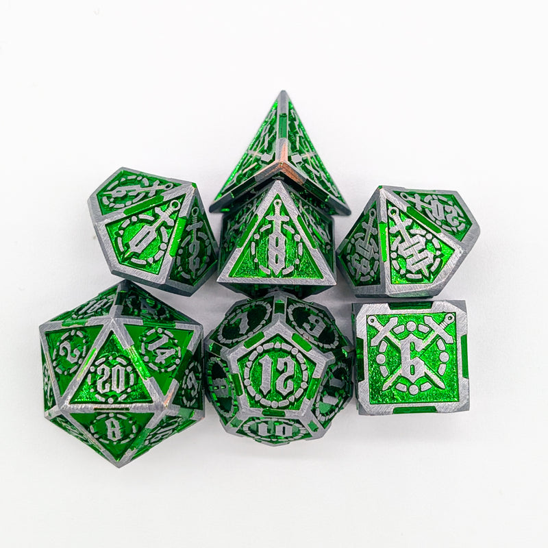 Swords Green and Silver Metal Core Dice Set