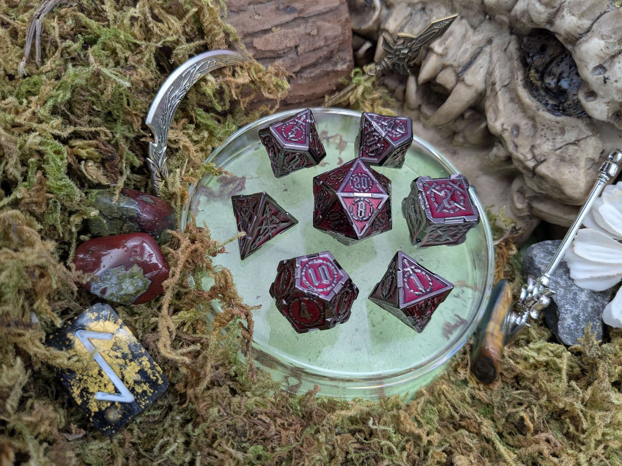 Swords Red and Black Metal Core Dice Set