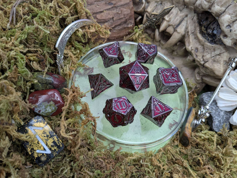 Swords Red and Black Metal Core Dice Set