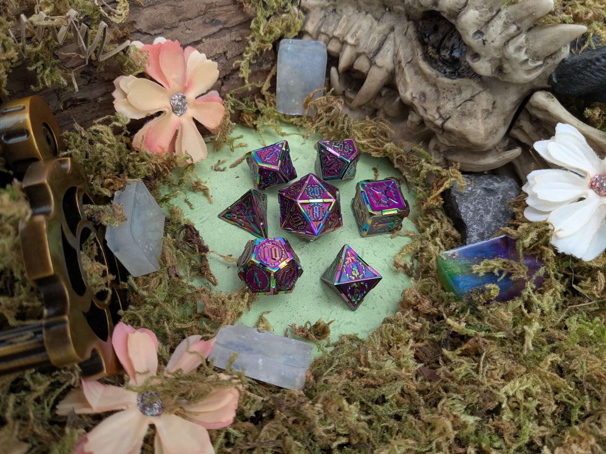 Swords Red and Rainbow Metal Core Dice Set