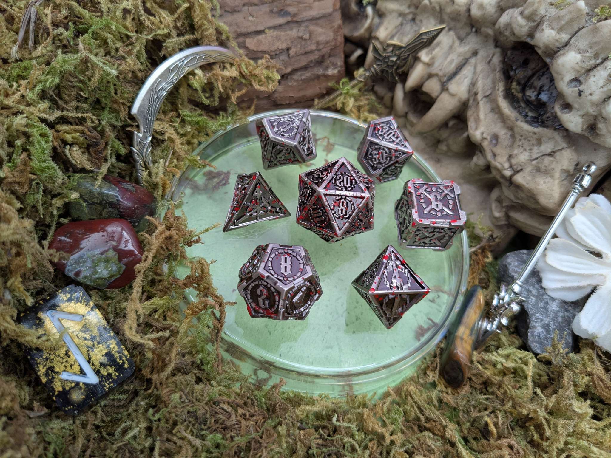 Swords Splatter Metal Core Dice Set