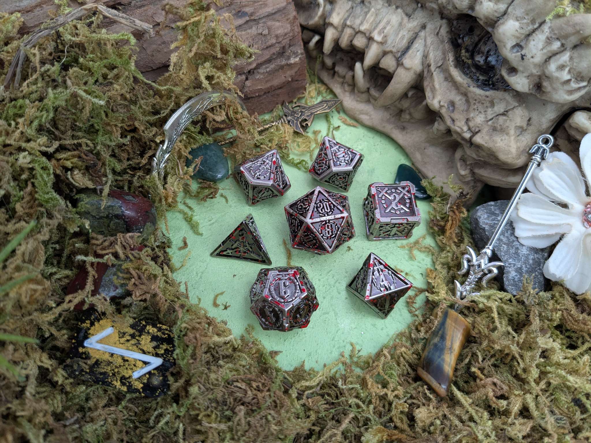Swords Splatter Metal Core Dice Set