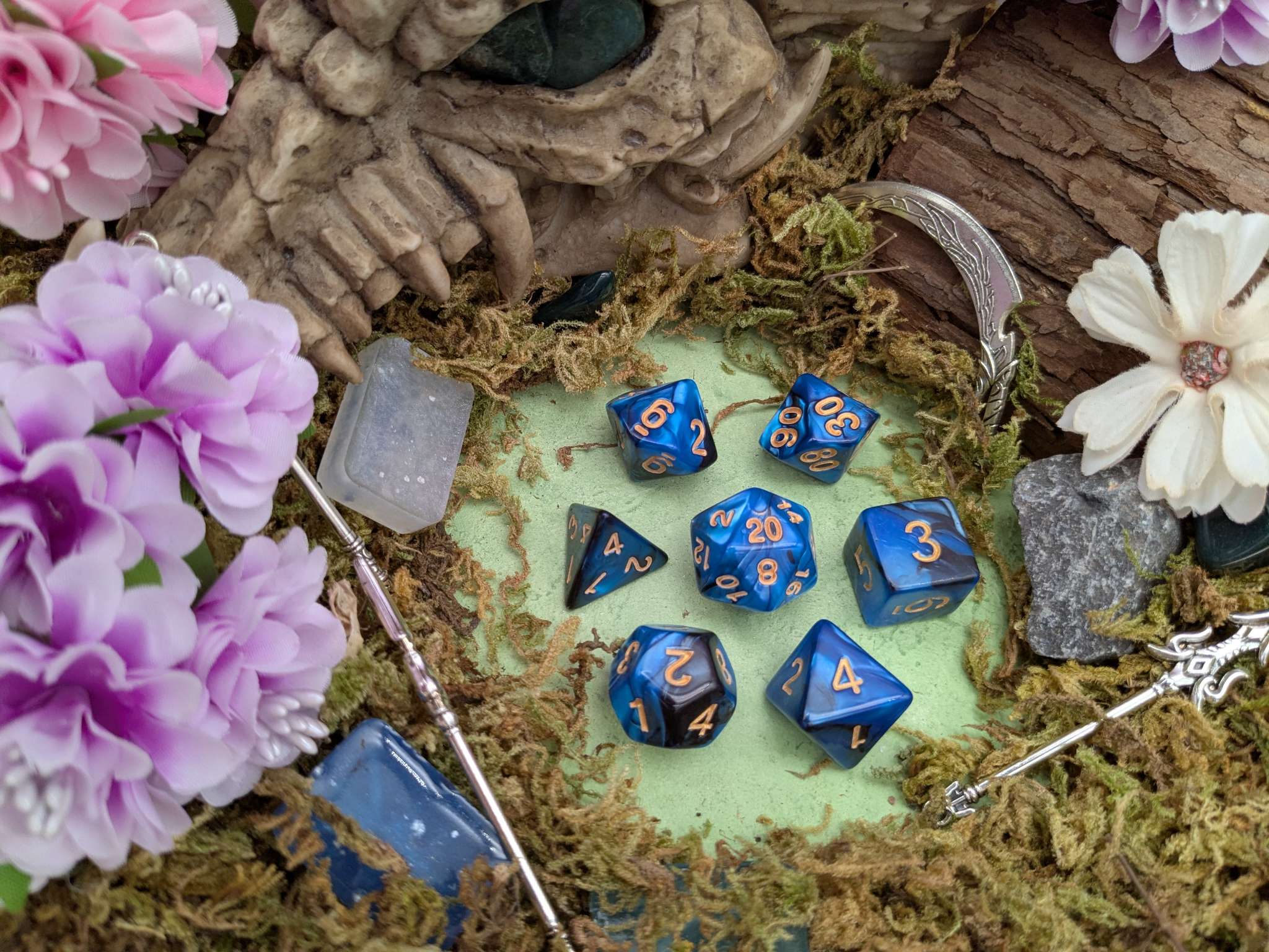 Tie-Dye Black and Blue  Dice Set