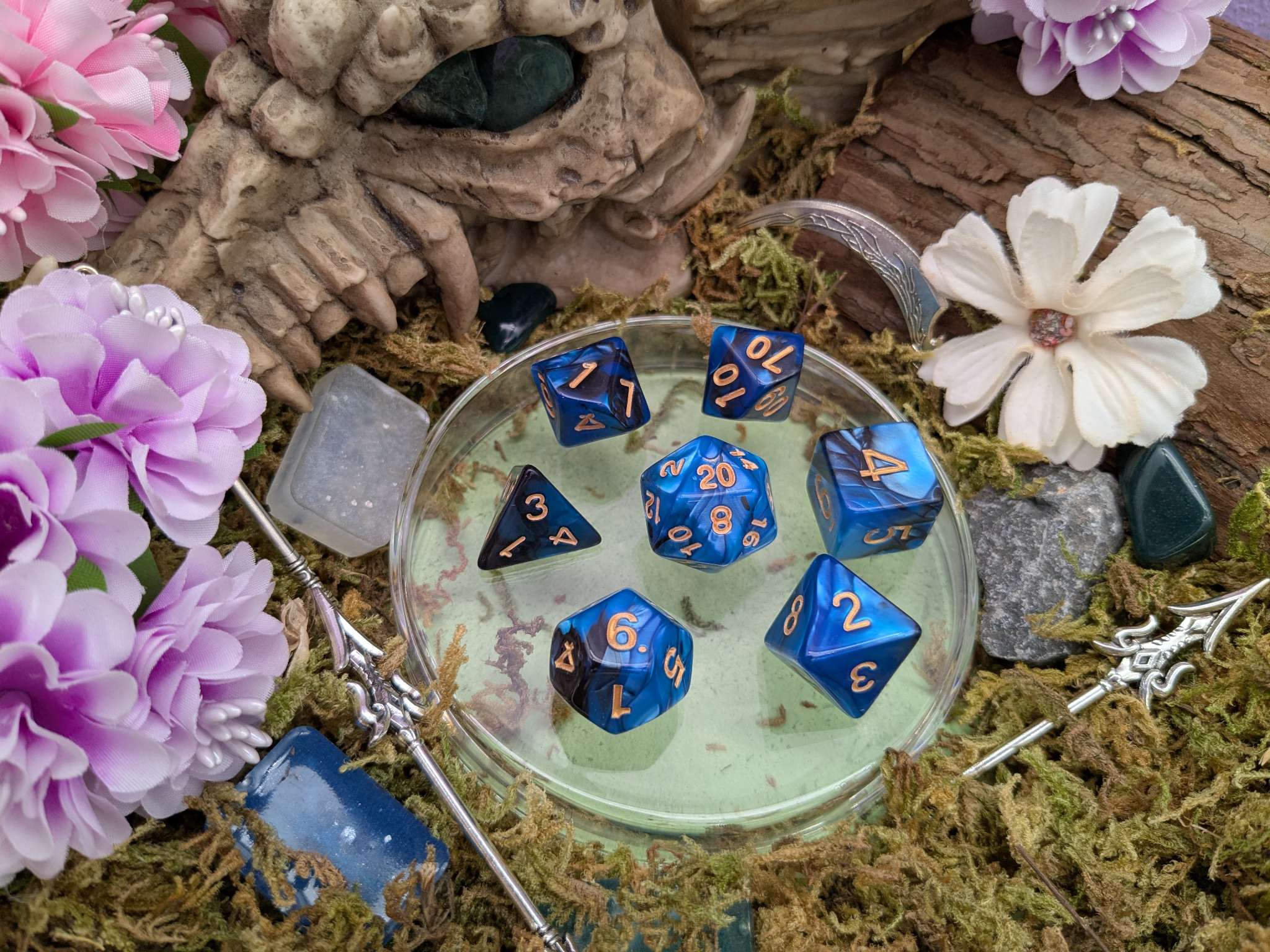Tie-Dye Black and Blue  Dice Set