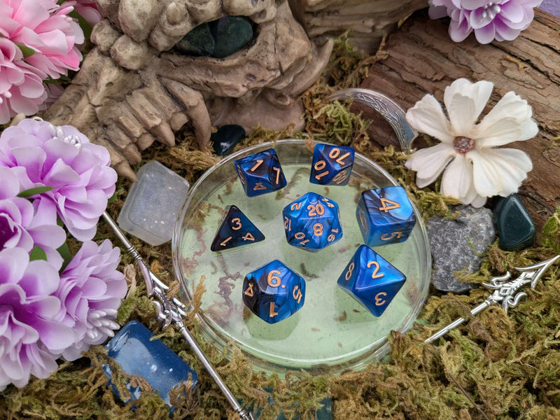 Tie-Dye Black and Blue  Dice Set