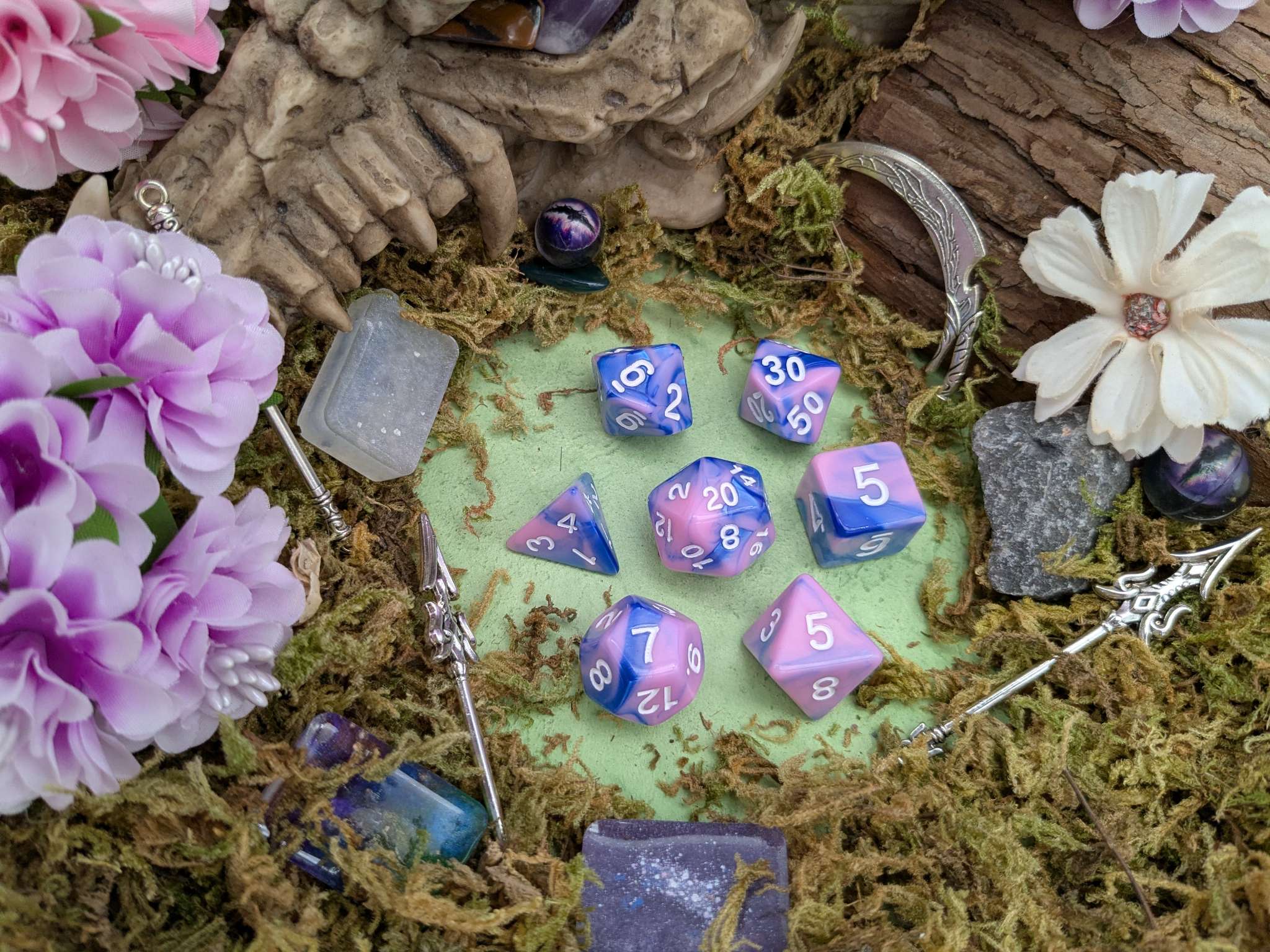 Tie Dye Pink and Blue Dice Set
