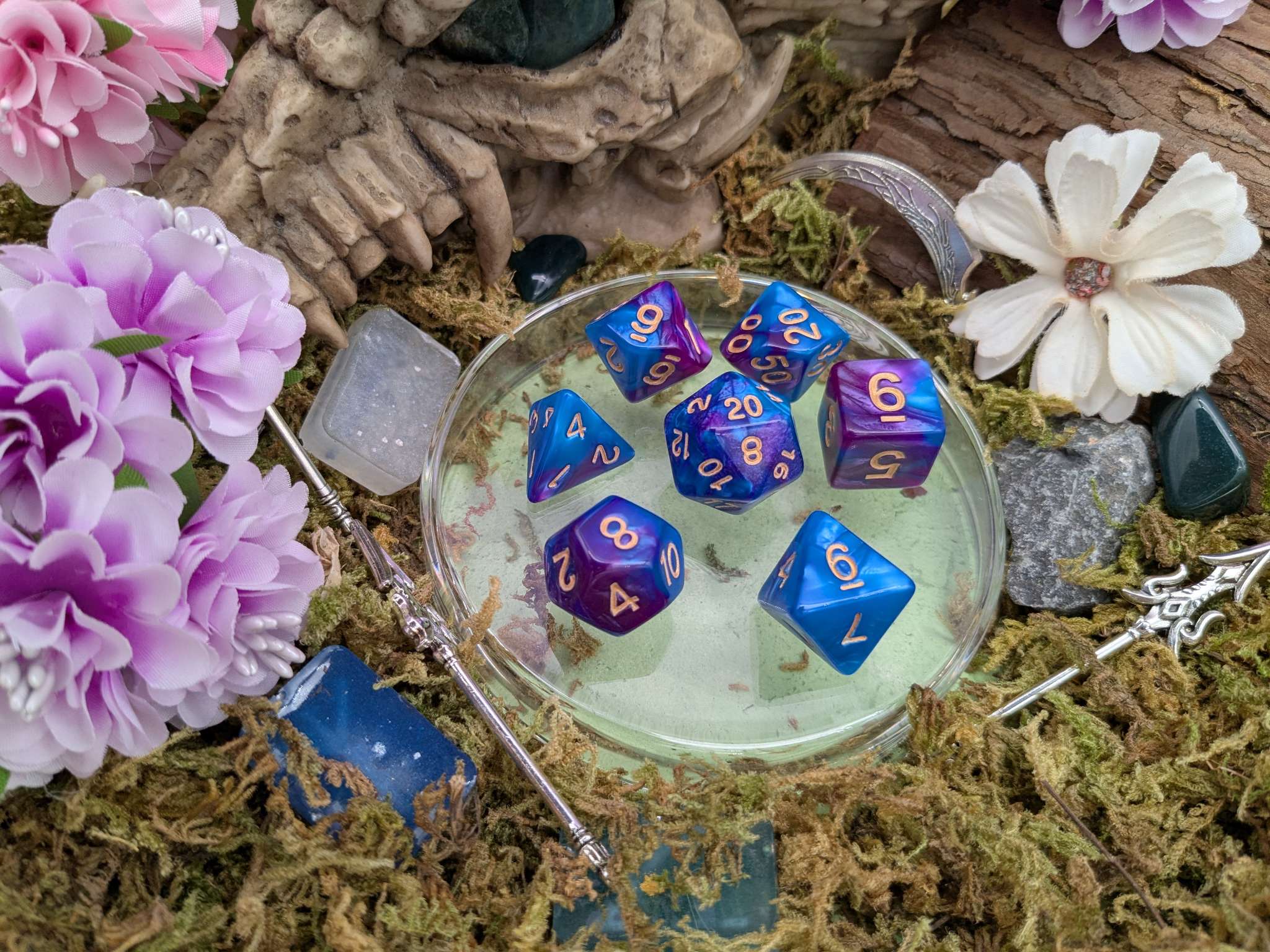 Tie-Dye Purple and Blue Dice Set