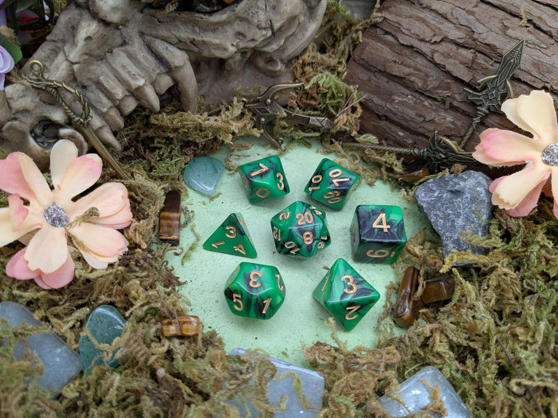 Green and Black Tie-Dye Dice Set