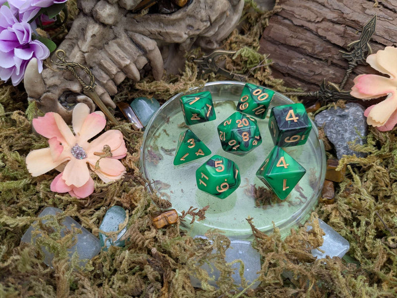Green and Black Tie-Dye Dice Set