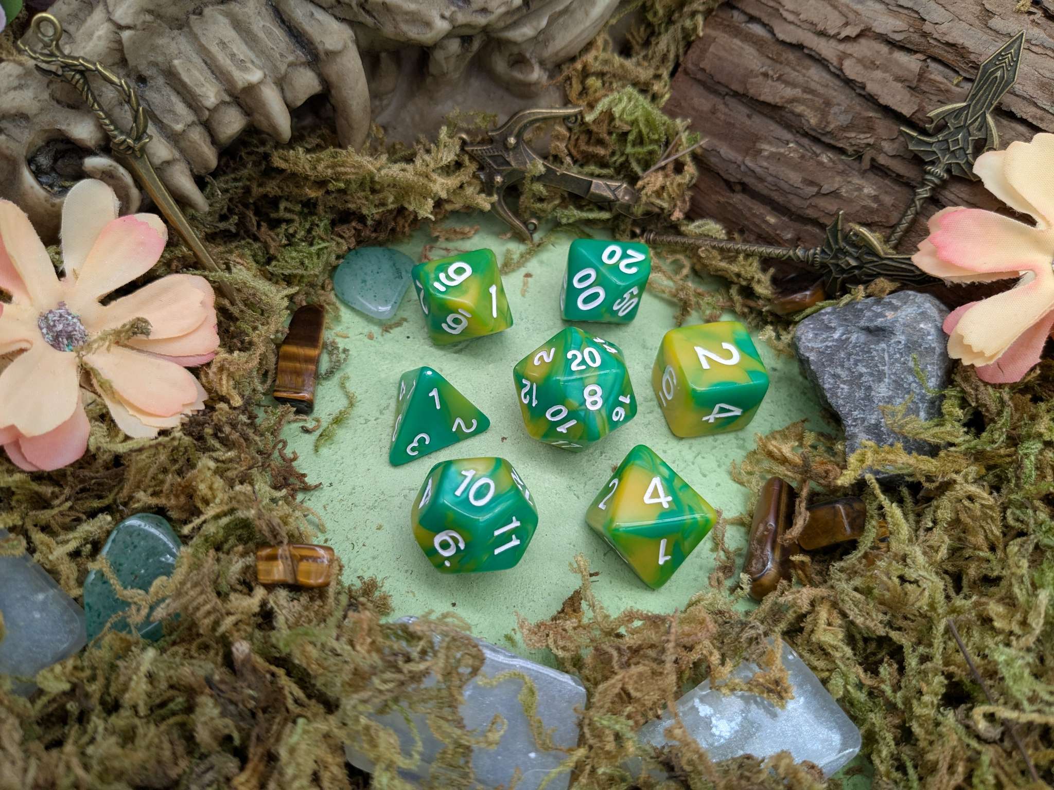 Tie-Dye Green and Yellow Dice Set
