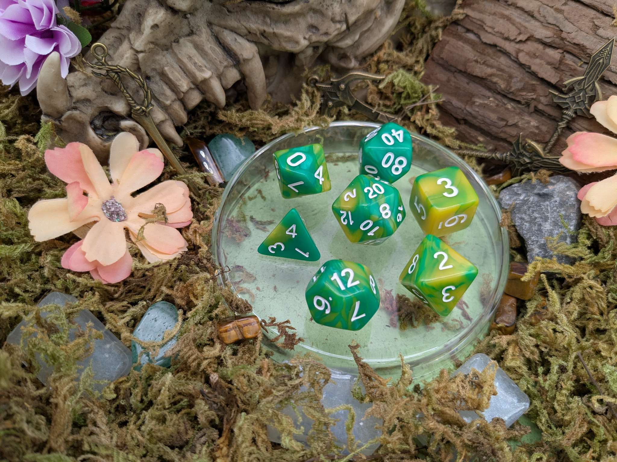 Tie-Dye Green and Yellow Dice Set