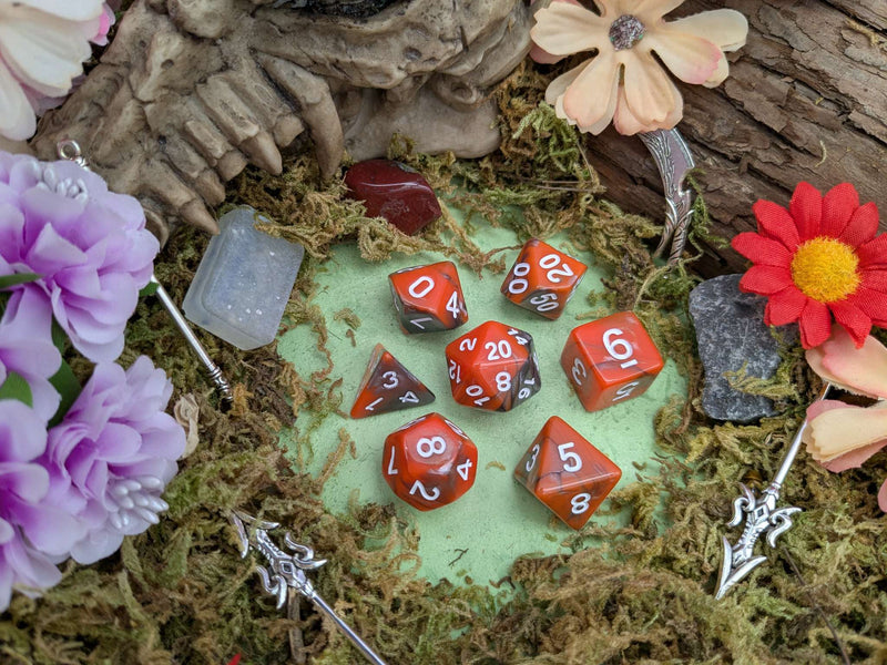 Tie-Dye Orange and Grey Dice Set