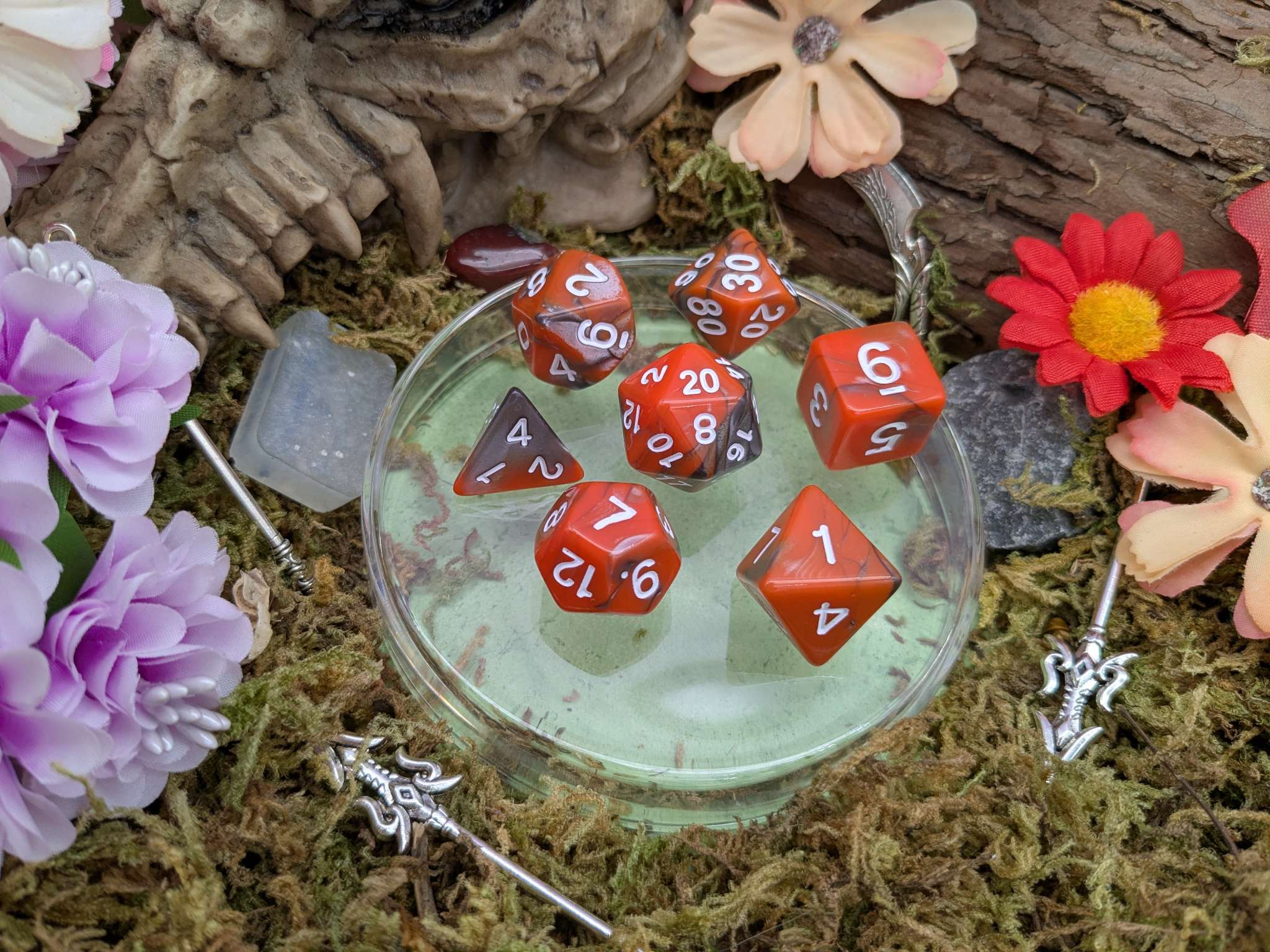 Tie-Dye Orange and Grey Dice Set