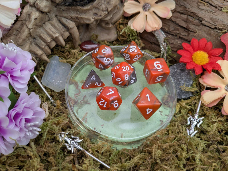 Tie-Dye Orange and Grey Dice Set
