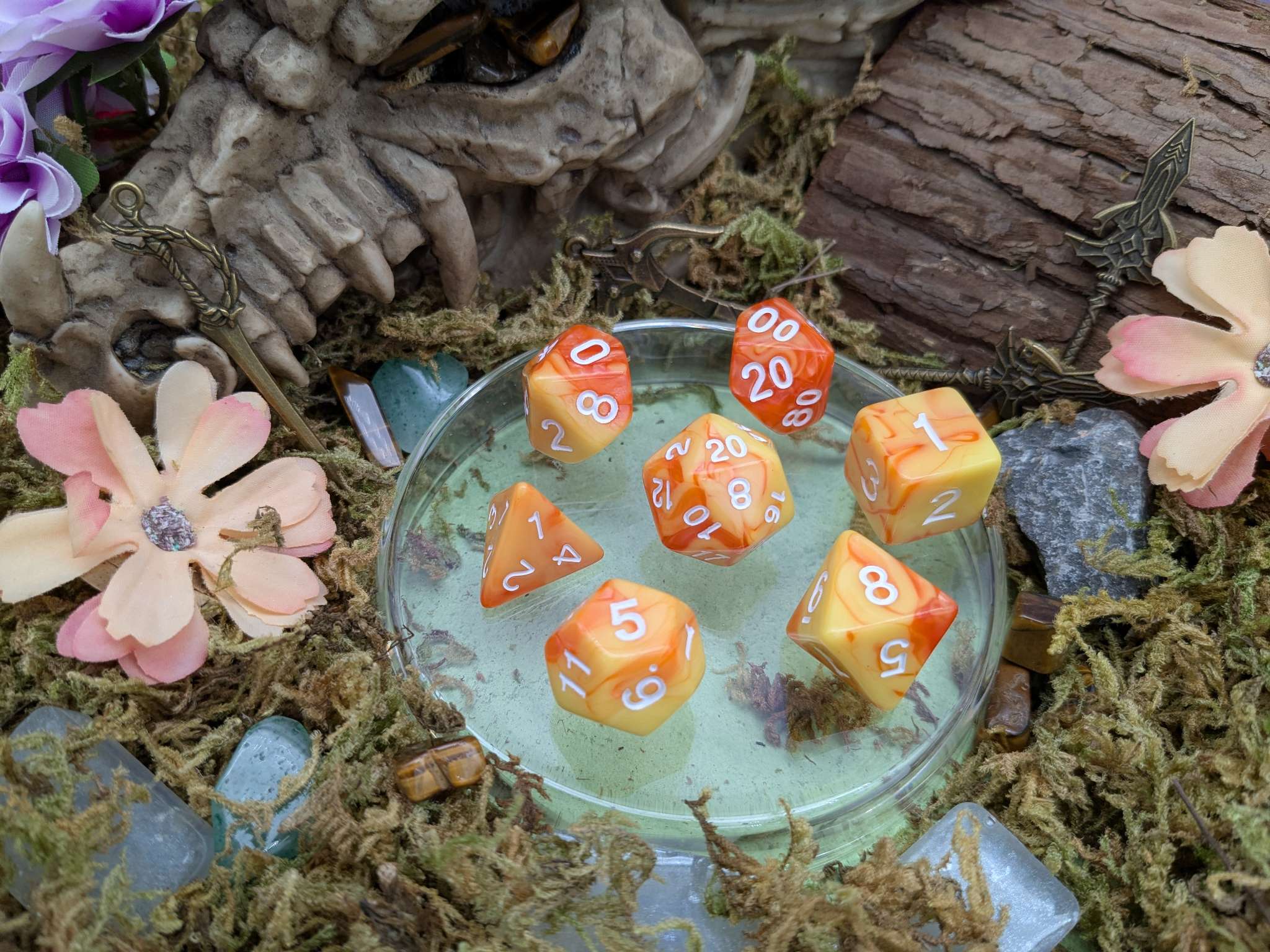 Tie-Dye Orange and Yellow Dice Set