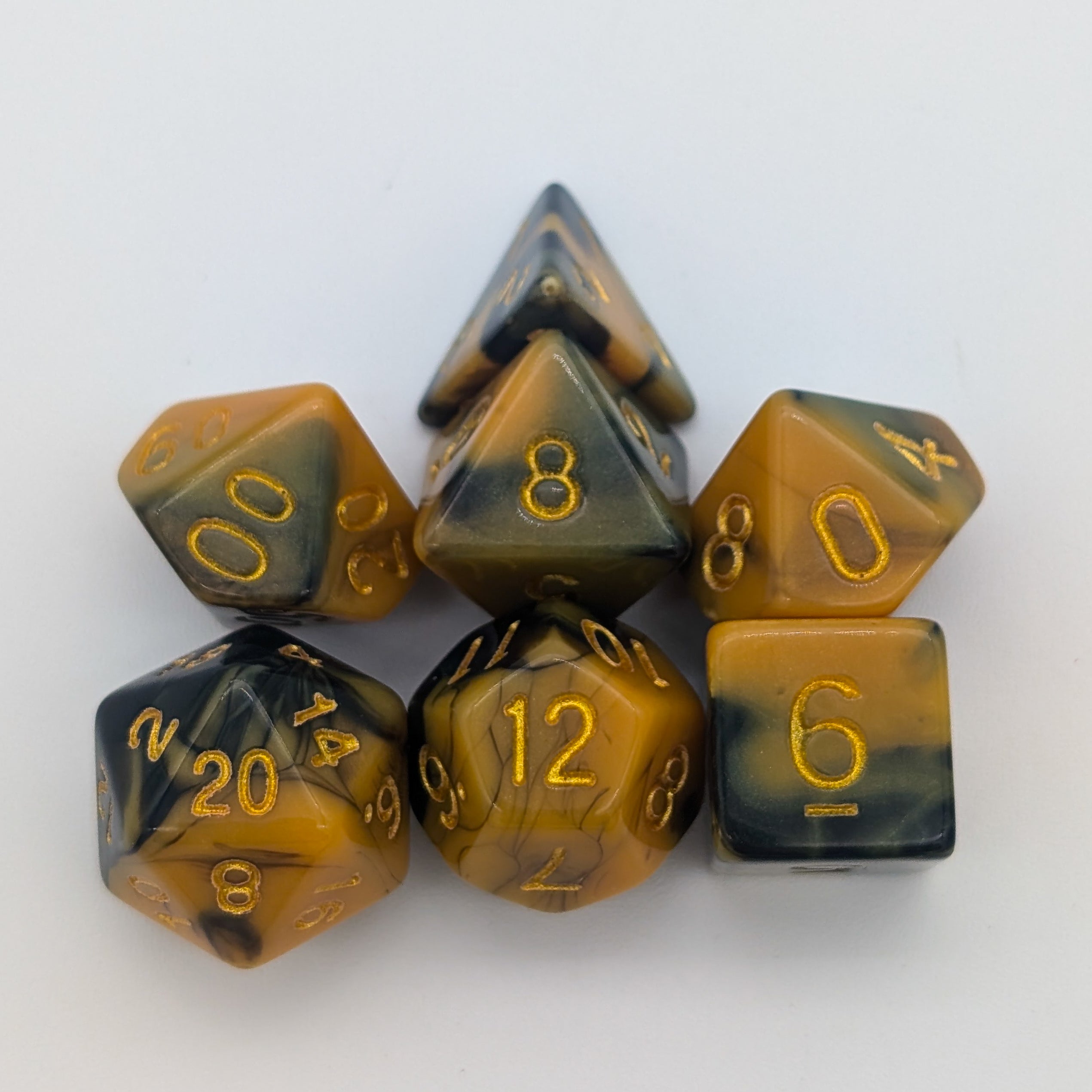 Yellow and Black Tie-Dye Dice Set