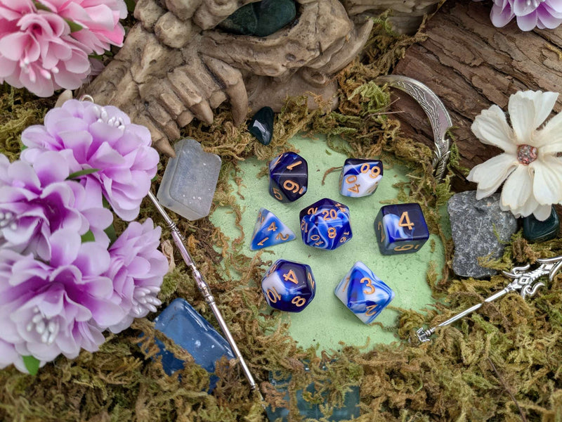 Two Tone Dark Blue and White Dice Set