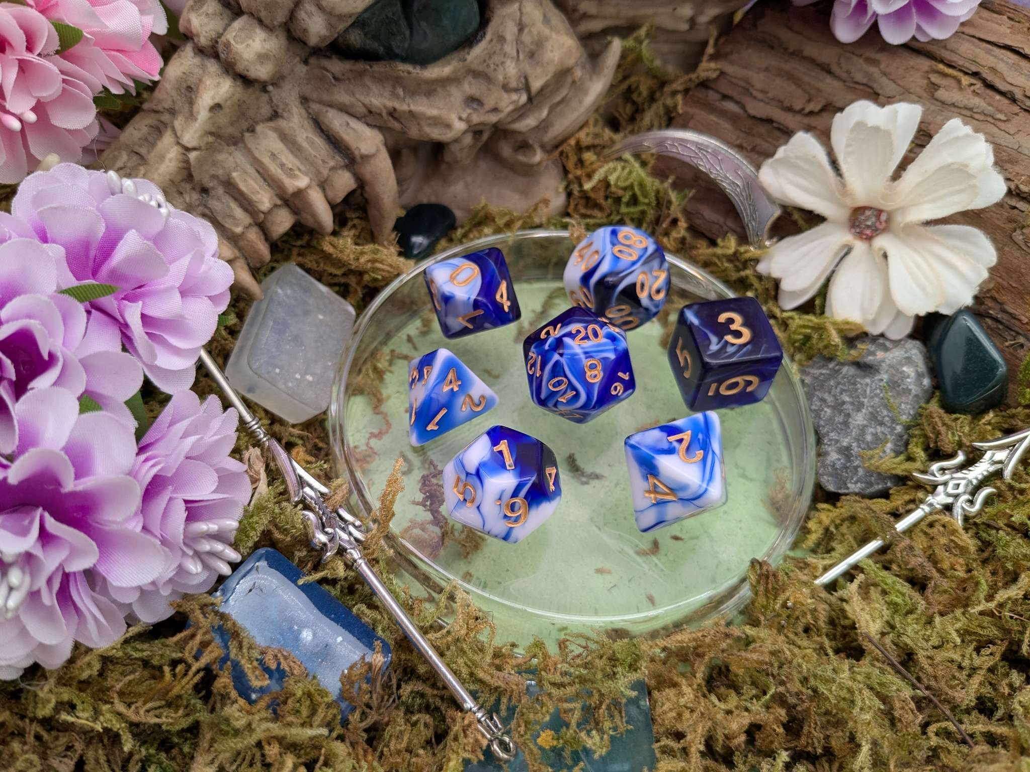 Two Tone Dark Blue and White Dice Set