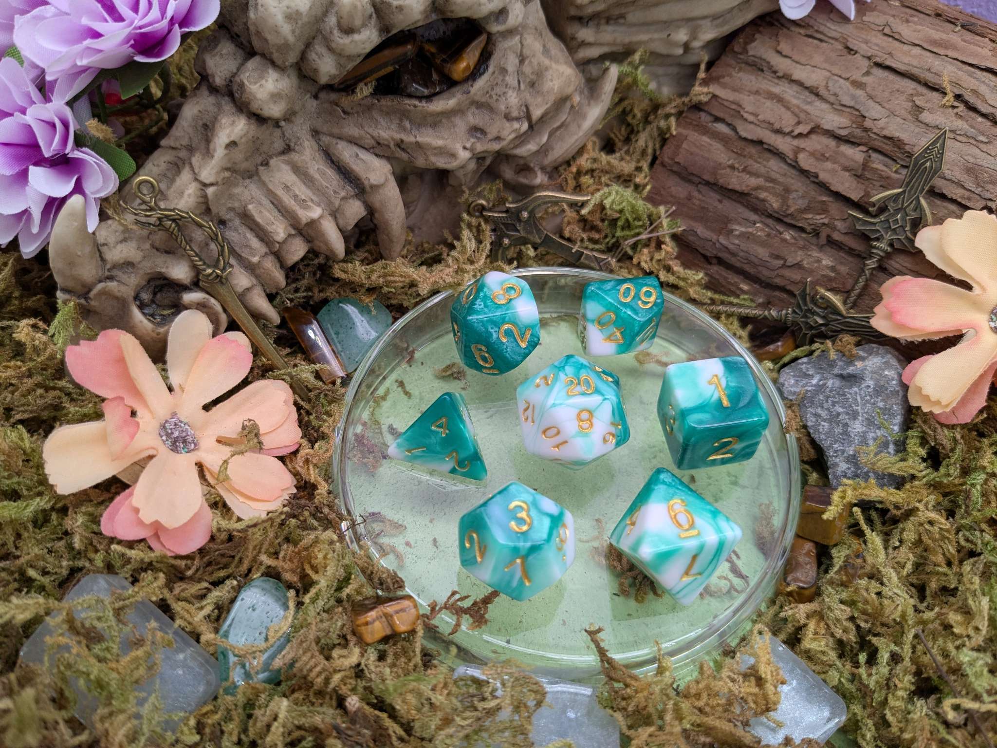 Two Tone Green White Dice Set