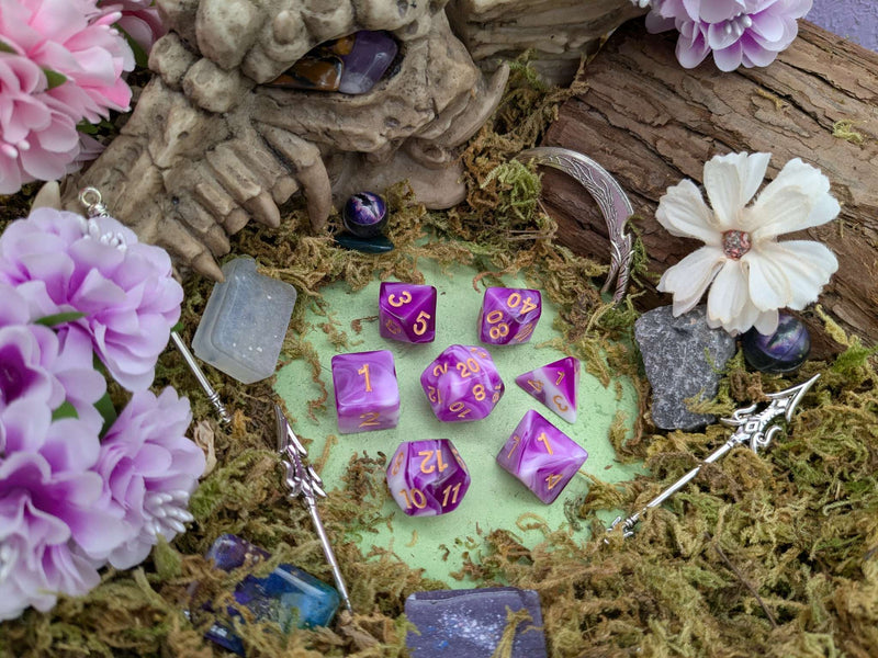 Purple and White Two Tone Dice Set