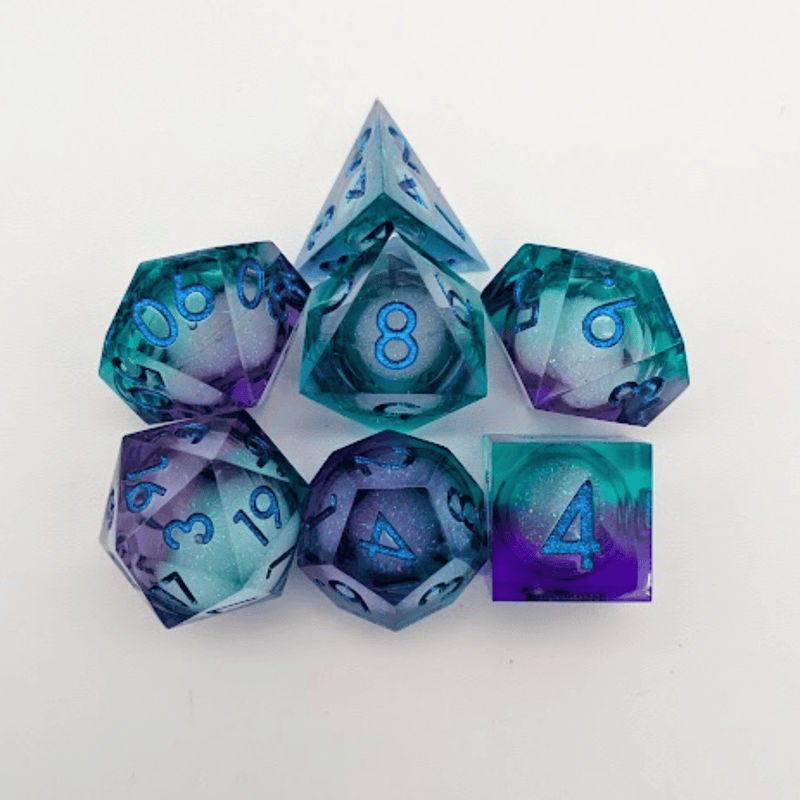 Shimmer Blue and Purple Liquid Core Dice Set