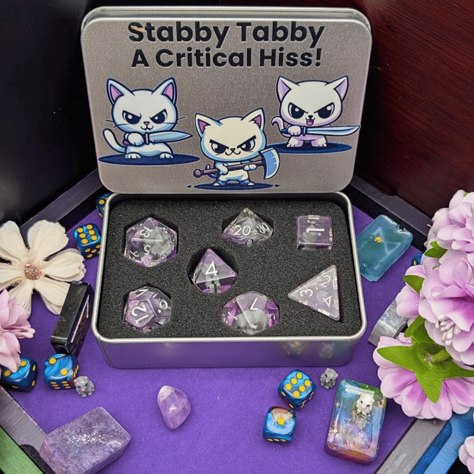 Stabby Tabby - Cat Dice Tin