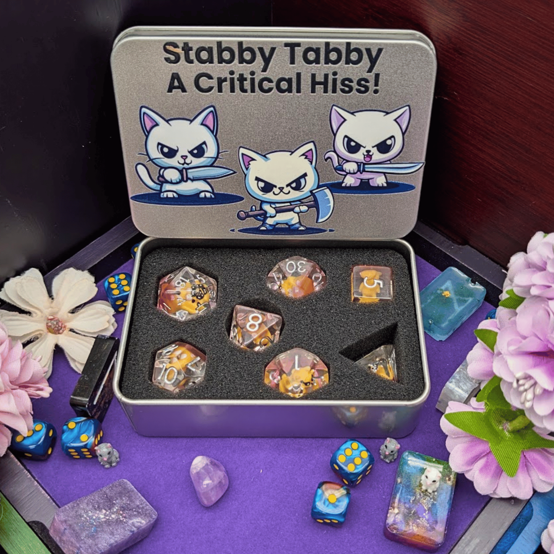 Stabby Tabby - Cat Dice Tin