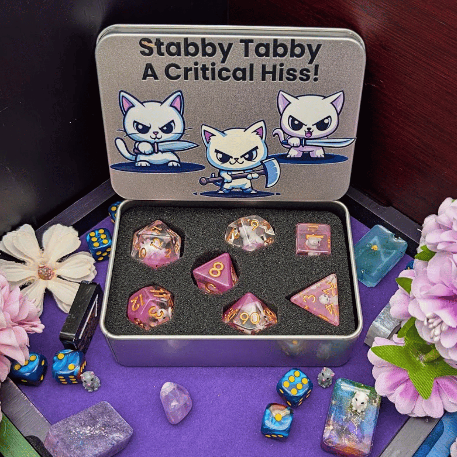 Stabby Tabby - Cat Dice Tin