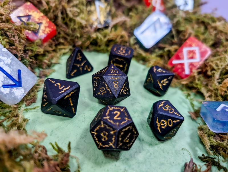 Arcana Obscura | Arcana Black and Gold Metal Dice Set