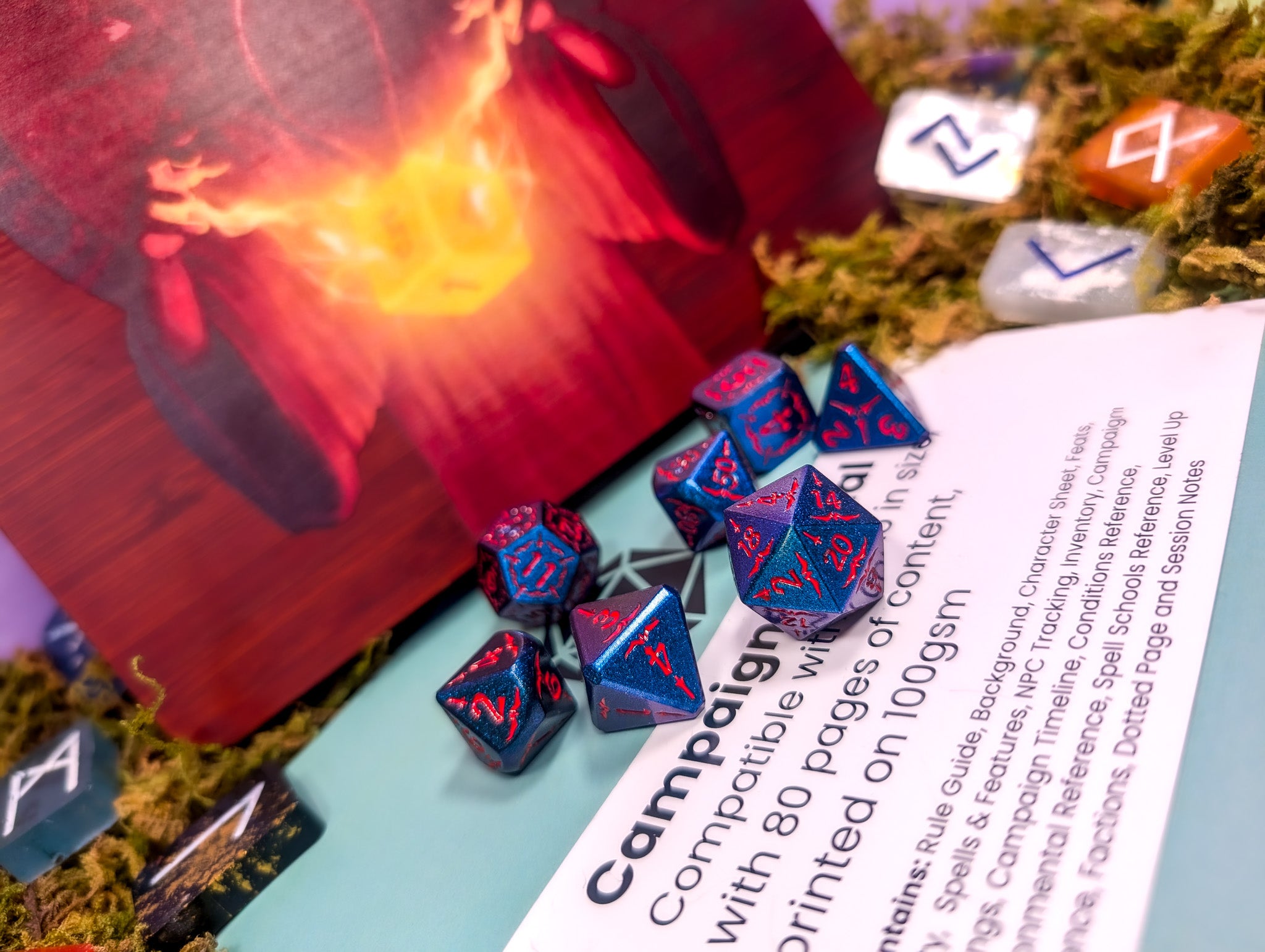 Starfire Invocation | Blue & Red Metal Arcana Dice Set