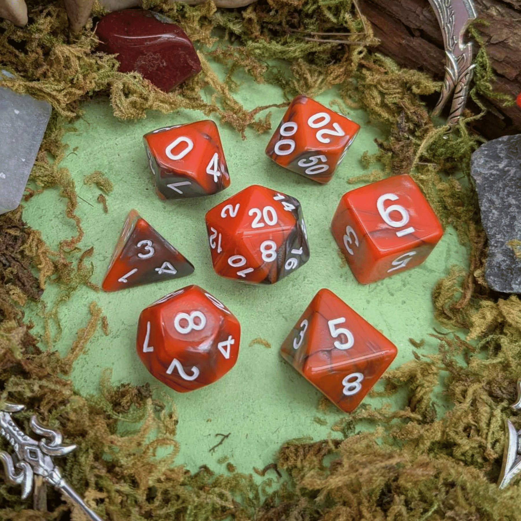 Tie-Dye Orange and Grey Dice Set
