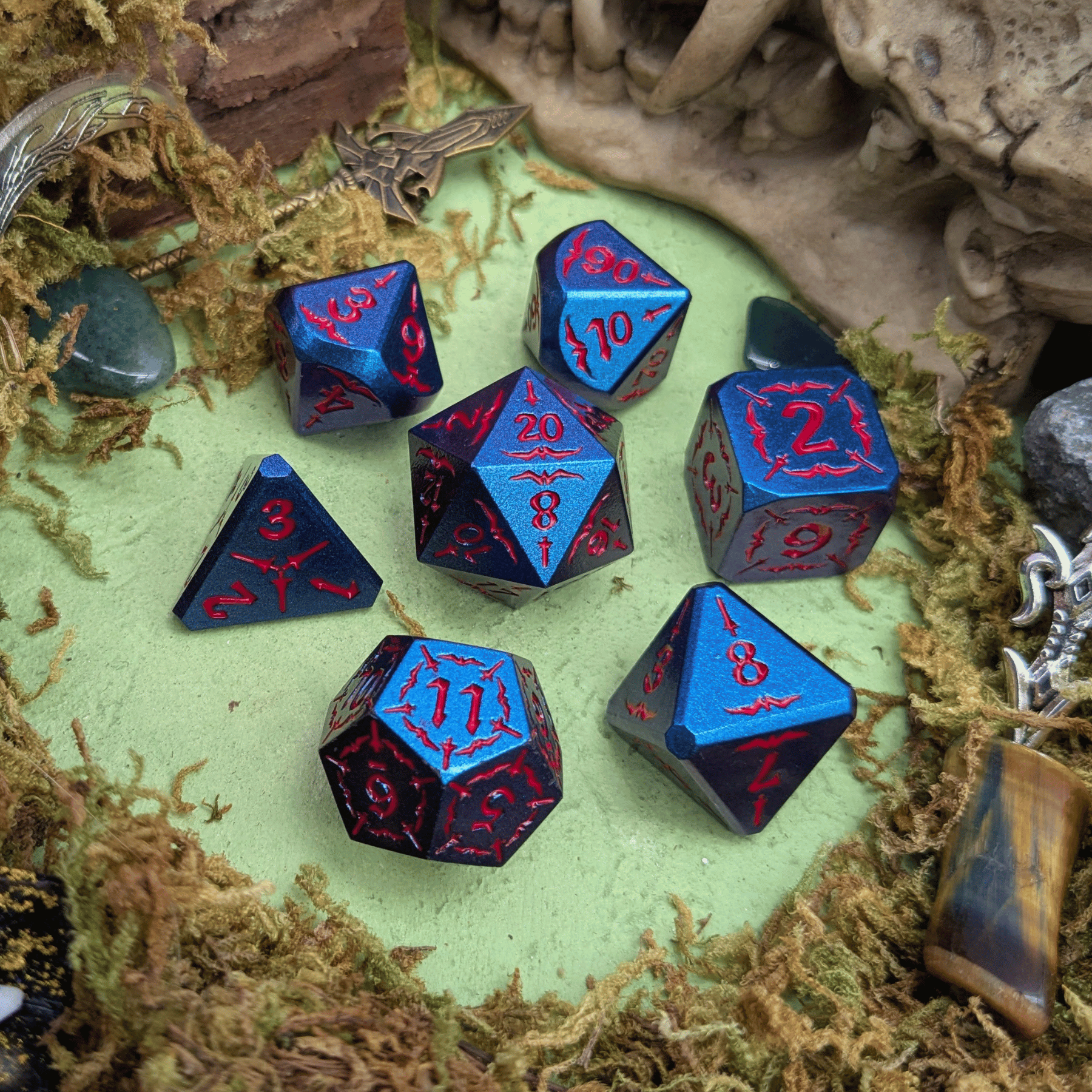 Starfire Invocation | Blue & Red Metal Arcana Dice Set