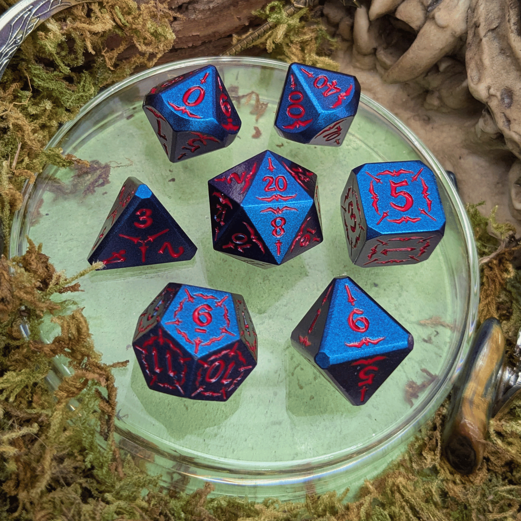 Starfire Invocation | Blue & Red Metal Arcana Dice Set