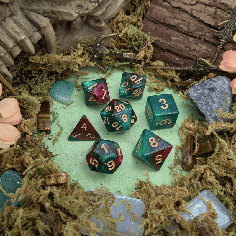 Green and Red Galaxy Dice Set