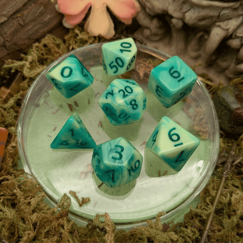 Green Swirl Dice Set