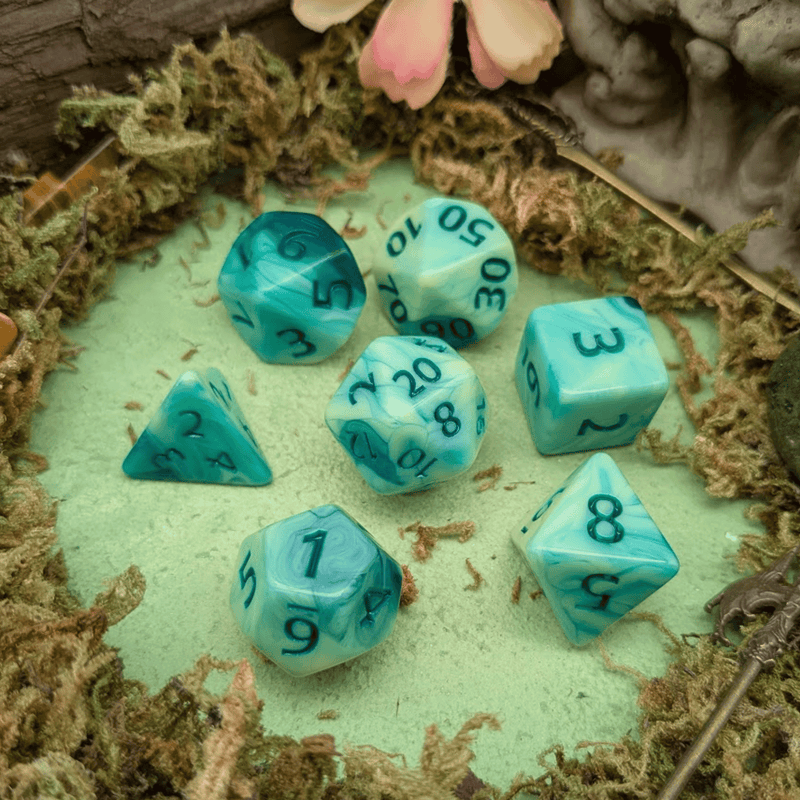 Green Swirl Dice Set