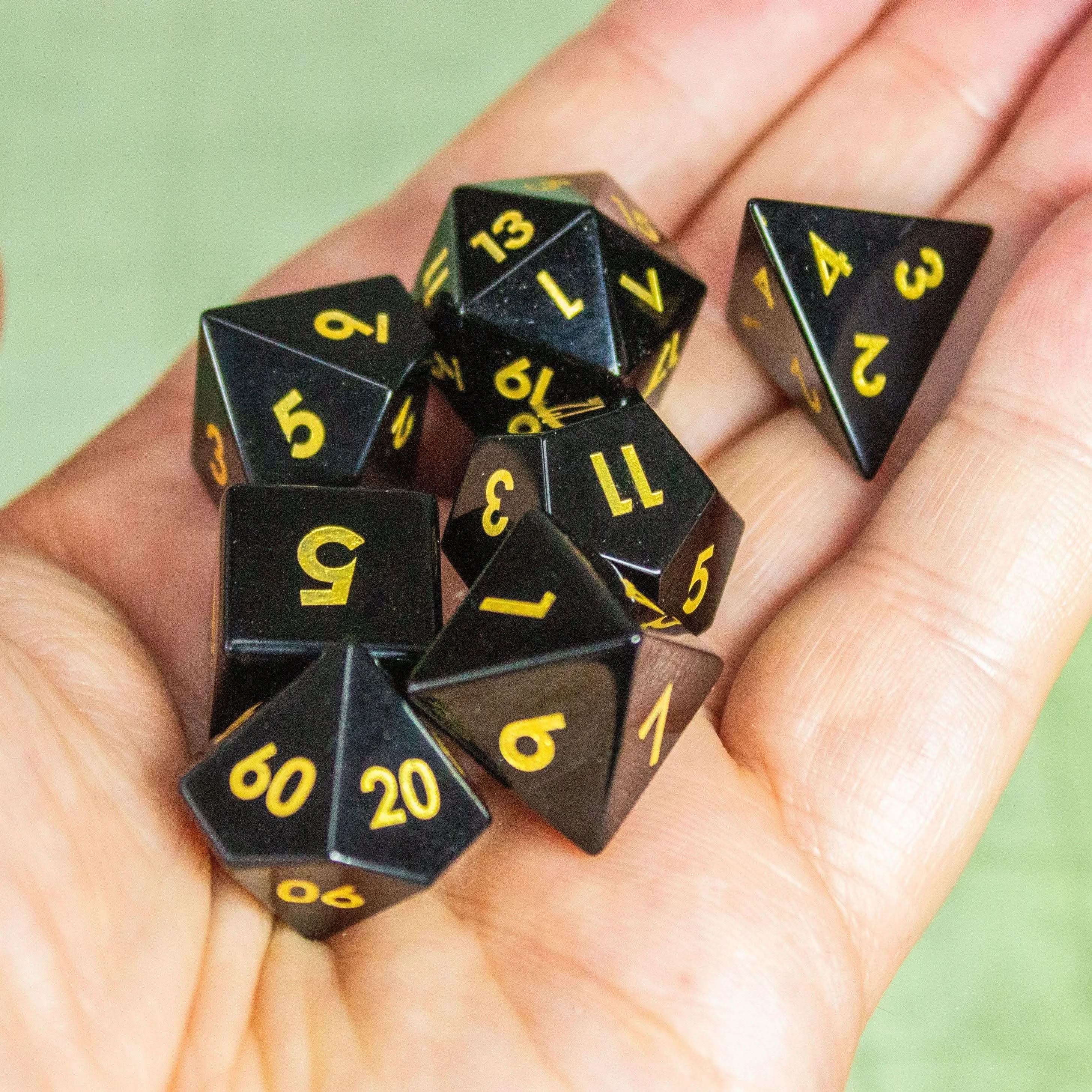 Black Obsidian Crystal Dice Set