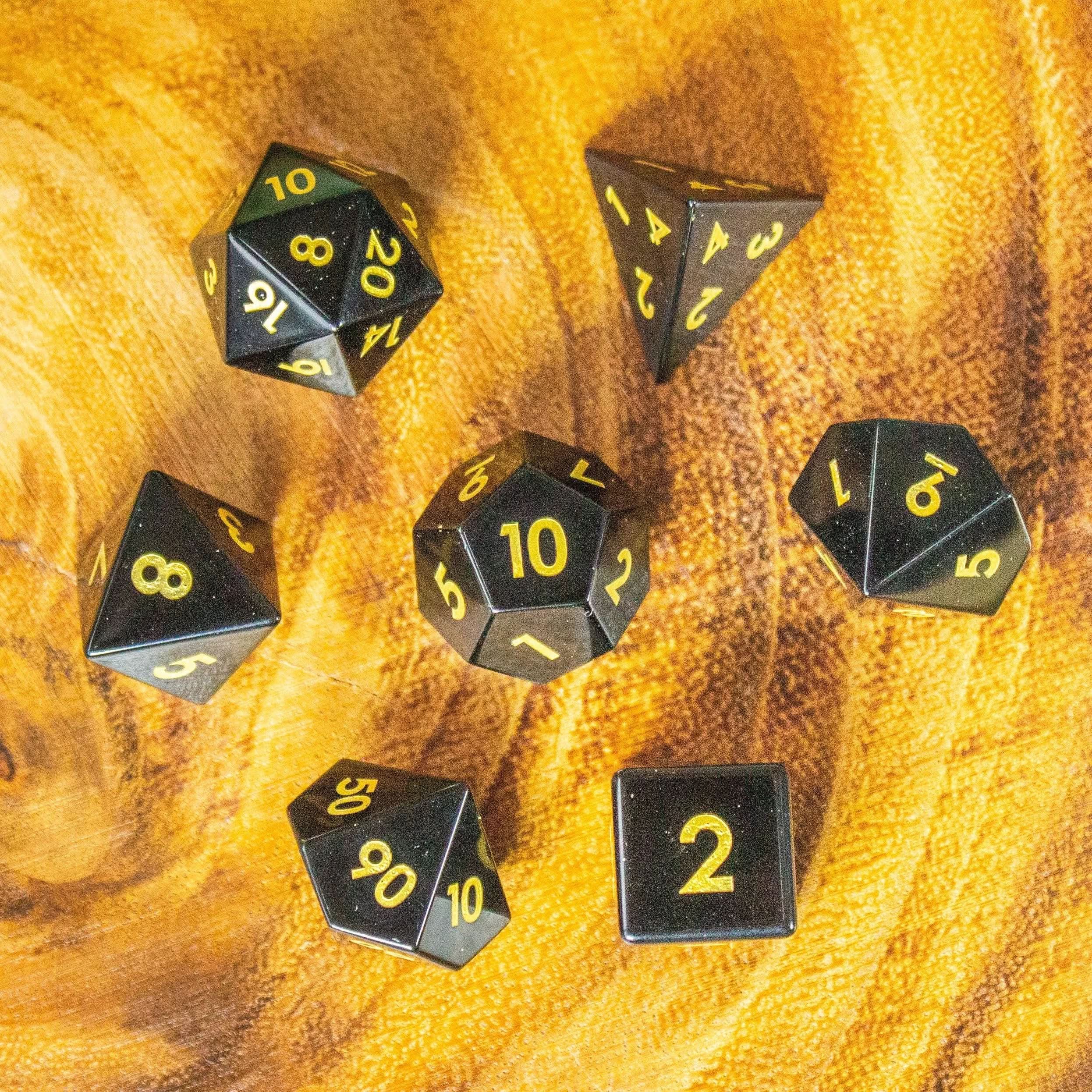 Black Obsidian Crystal Dice Set