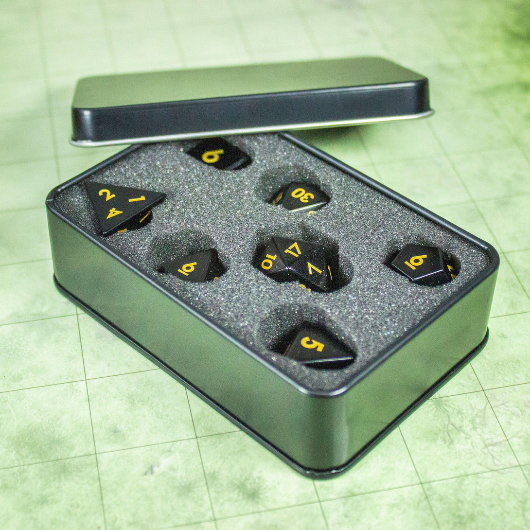 Black Obsidian Crystal DND Dice Set - Gem Dice for Dungeons & Dragons, RPG, MTG Games, Birthday Gift - MysteryDiceGoblins