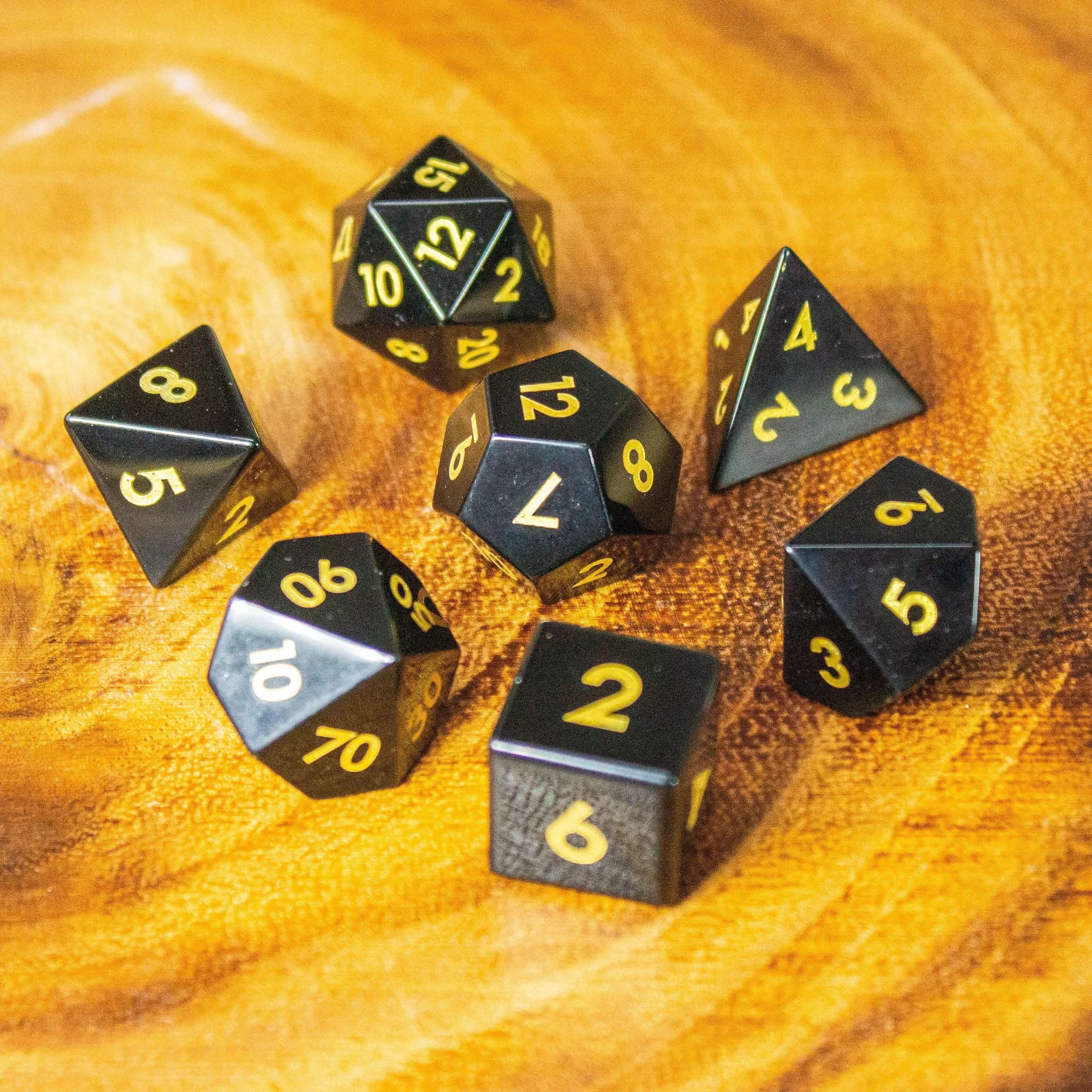 Black Obsidian Crystal Dice Set