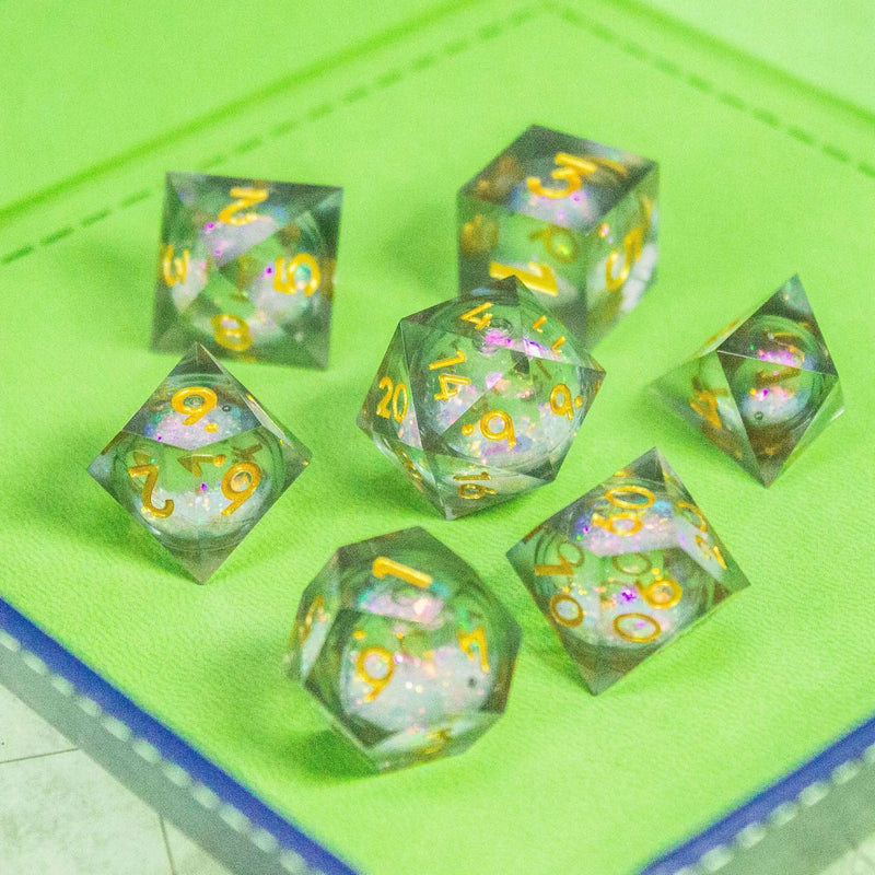 Black Liquid Core Shimmer Dice with Gold Numbering