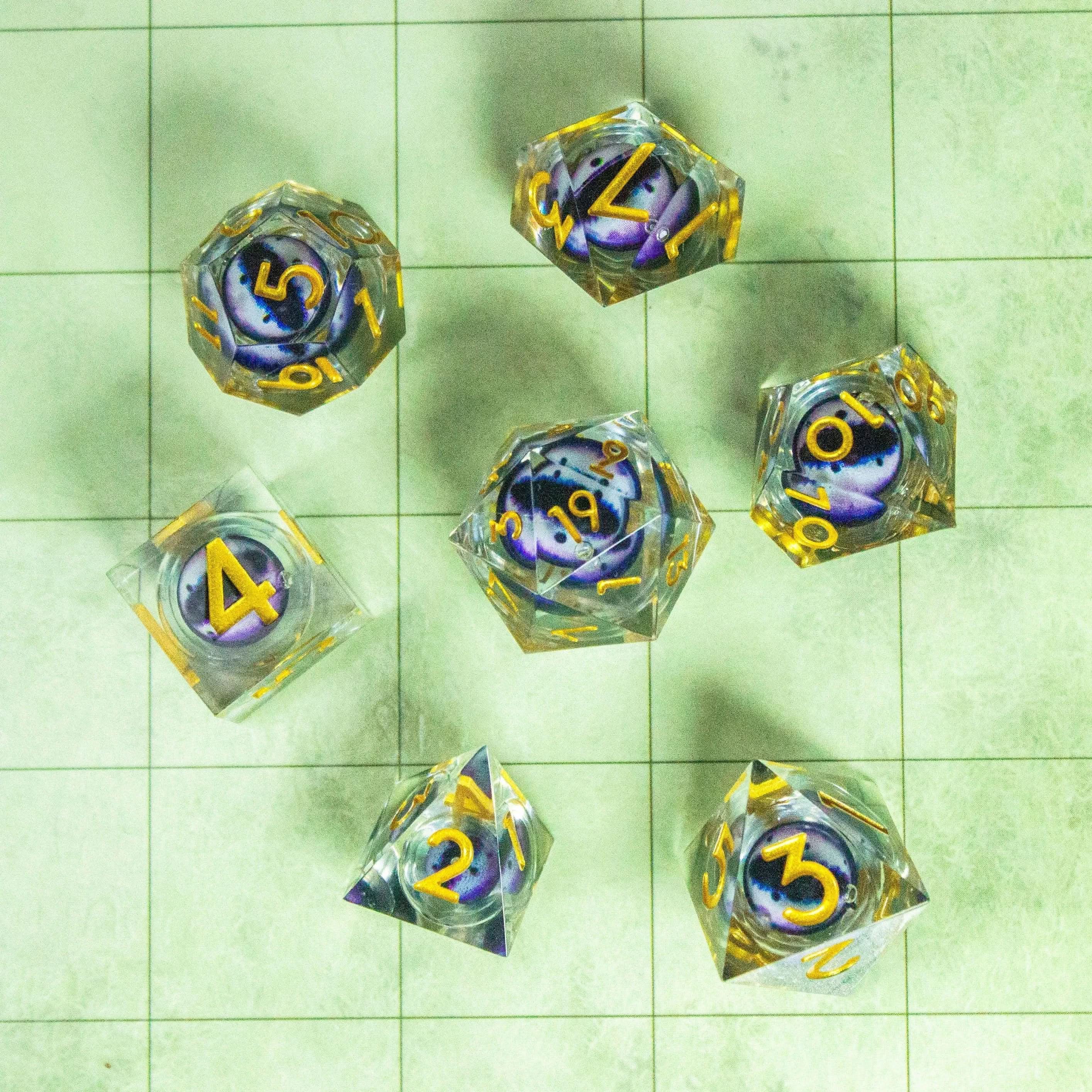 Liquid Core Moving Purple Blue Snake Eye TTRPG  Dice. Sharp Edged Dice    TTRPG  - MysteryDiceGoblins