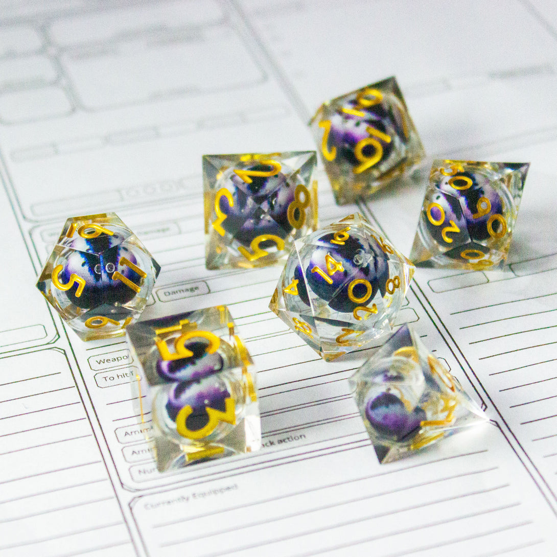 Liquid Core Moving Purple Blue Snake Eye DnD Dice. Sharp Edged Dice Dungeons and Dragons Dnd - MysteryDiceGoblins