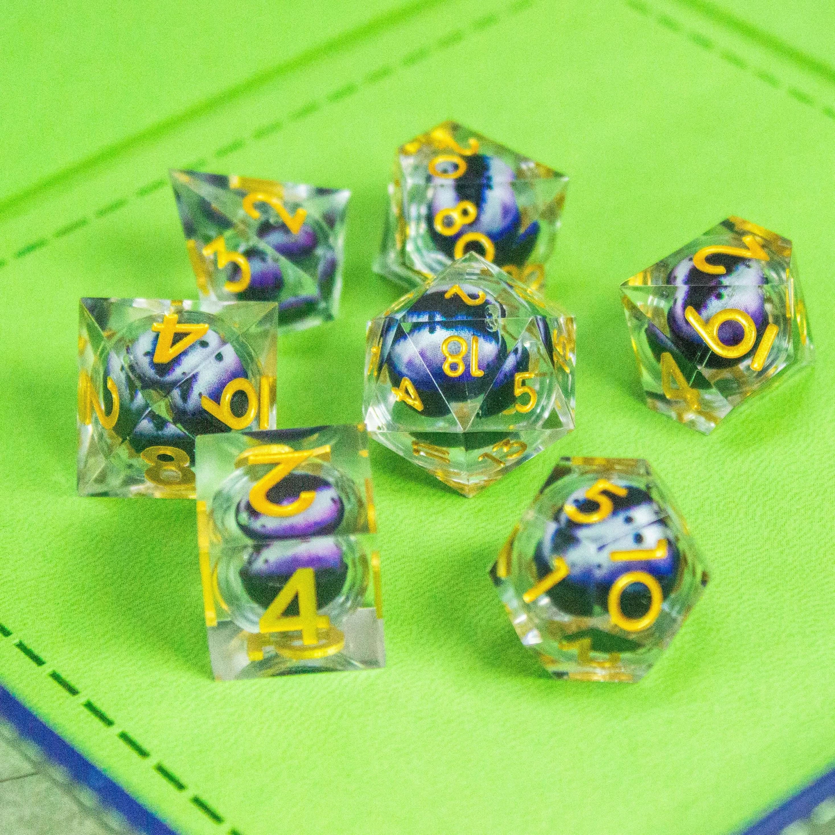 Liquid Core Moving Purple Blue Snake Eye TTRPG  Dice. Sharp Edged Dice    TTRPG  - MysteryDiceGoblins