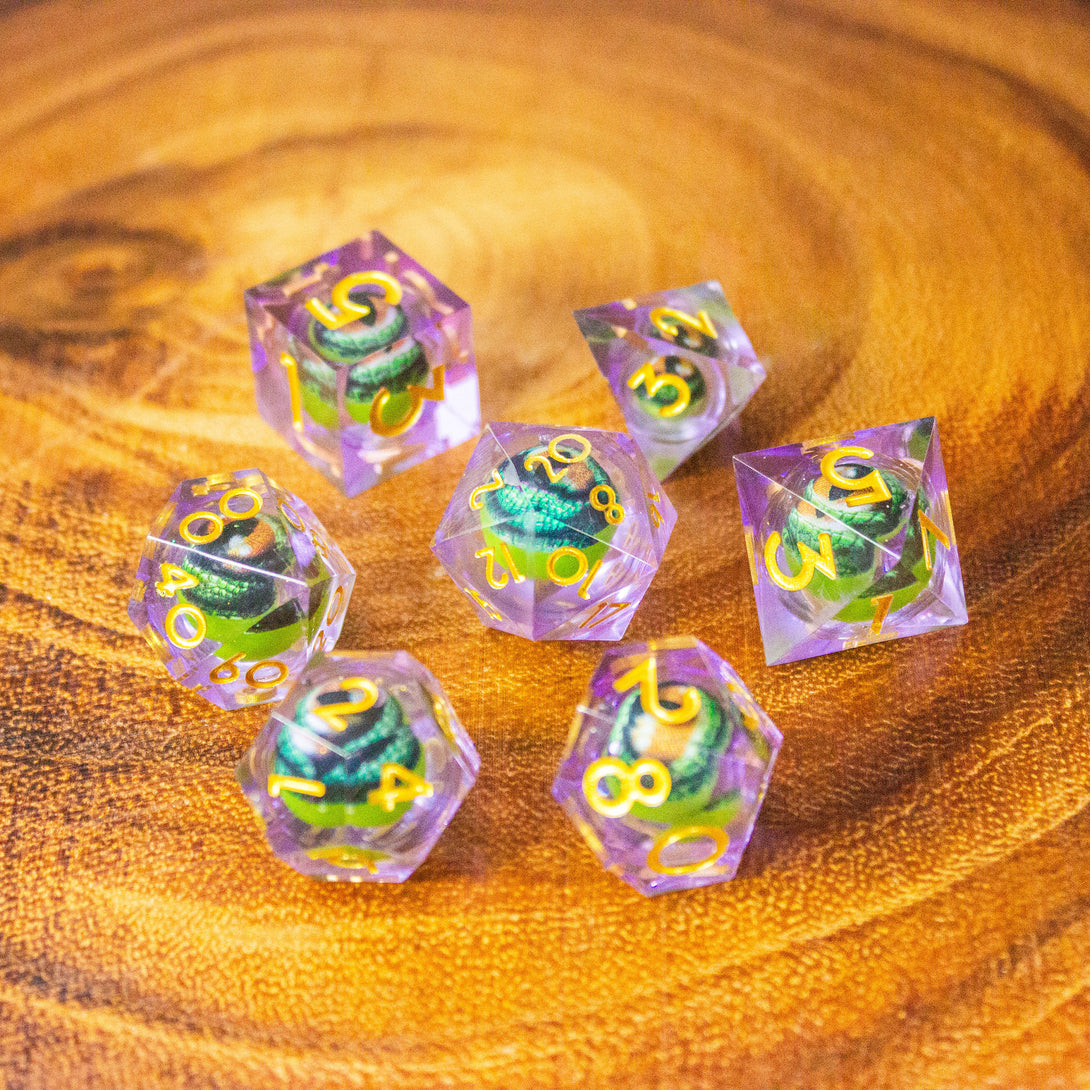 Liquid Core Moving Purple Dragon Eye DnD Dice. Sharp Edged Dice Dungeons and Dragons Dnd - MysteryDiceGoblins