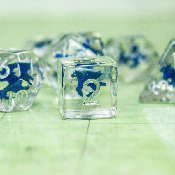 Pegasus Blue DnD Dice Set| Dungeons and Dragons Transparent See through Dice (7) | Polyhedral Dice - MysteryDiceGoblins