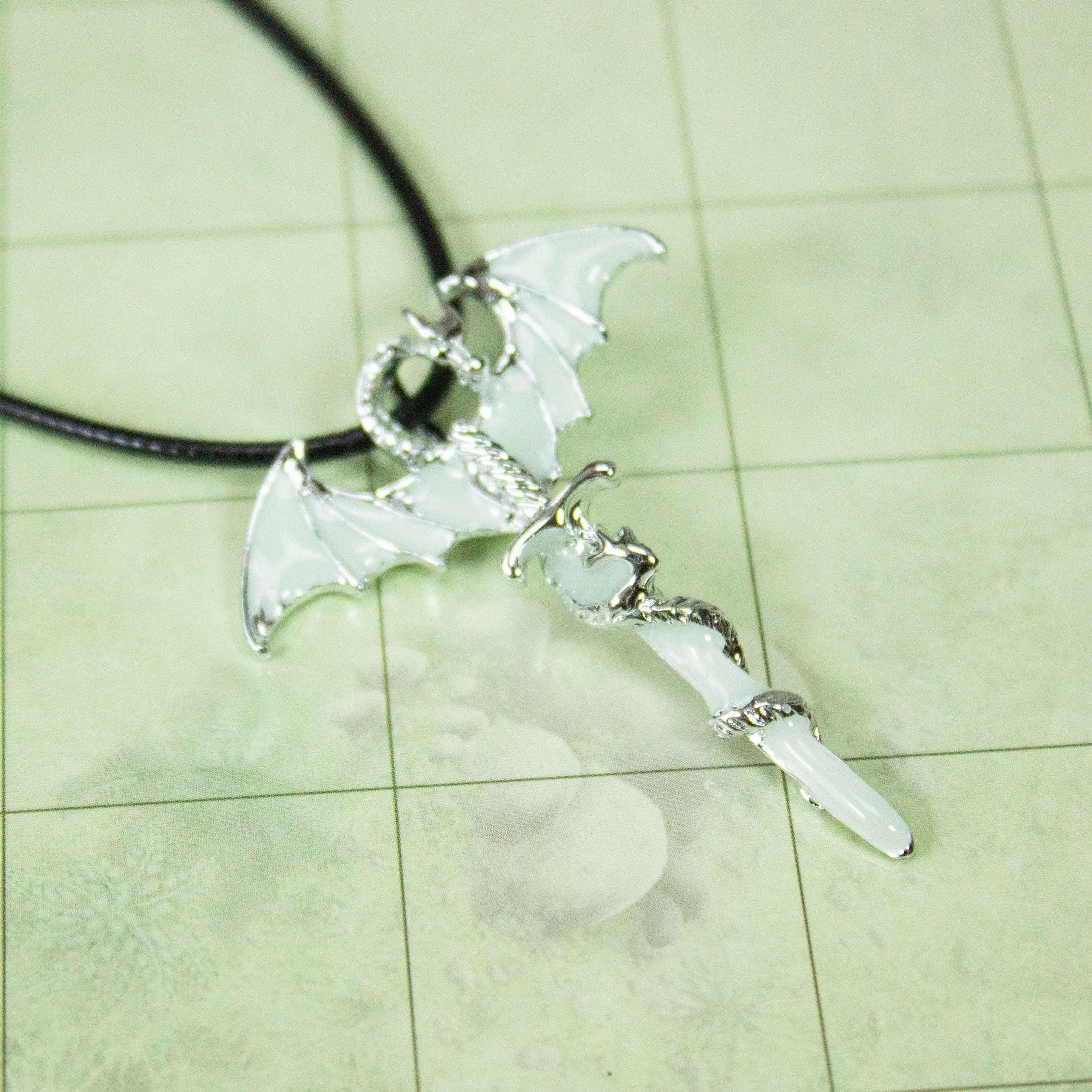 D&D Dragon Sword Necklace TTRPG  Glow in the dark! With a unique dragon design with adjustable clasp. Perfect    Gift - MysteryDiceGoblins