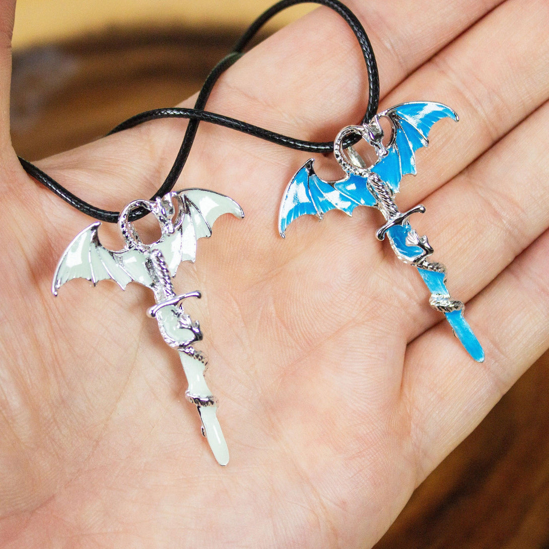 D&D Dragon Sword Necklace Dnd Glow in the dark! With a unique dragon design with adjustable clasp. Perfect Dungeons and Dragons Gift - MysteryDiceGoblins