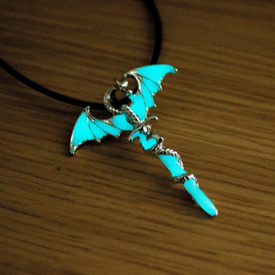 D&D Dragon Sword Necklace Dnd Glow in the dark! With a unique dragon design with adjustable clasp. Perfect Dungeons and Dragons Gift - MysteryDiceGoblins