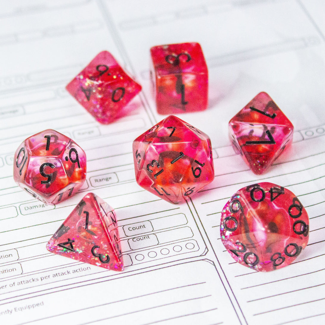 Red Evil Eye DnD dice | Dungeons and Dragons Evil Eye Dice (7) | Polyhedral Evil Dice - MysteryDiceGoblins